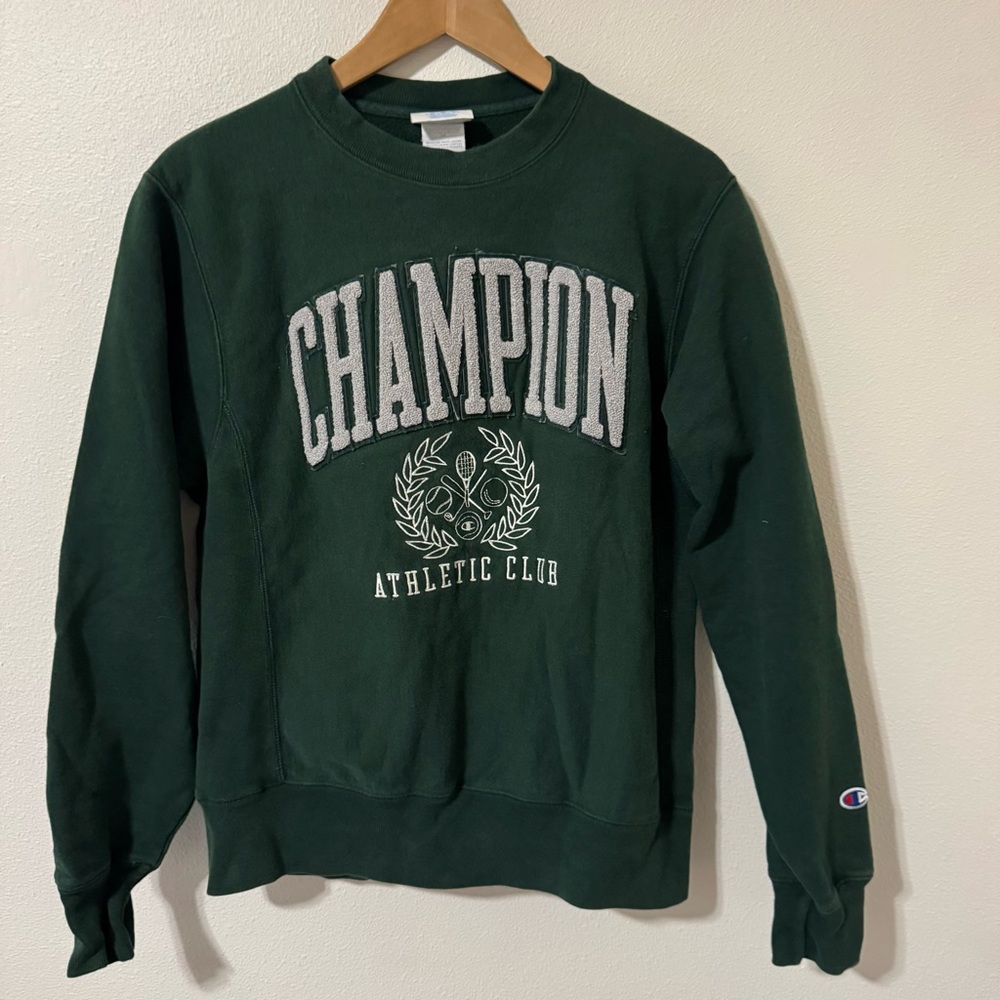 Champion Reverse Weave Athletic Club Crest Crew Neck Sweatshirt Hunter Green-S